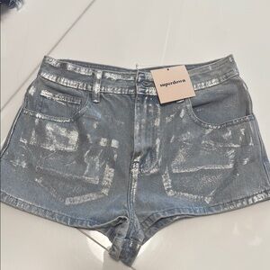 Superdown Metallic Silver Jean Shorts